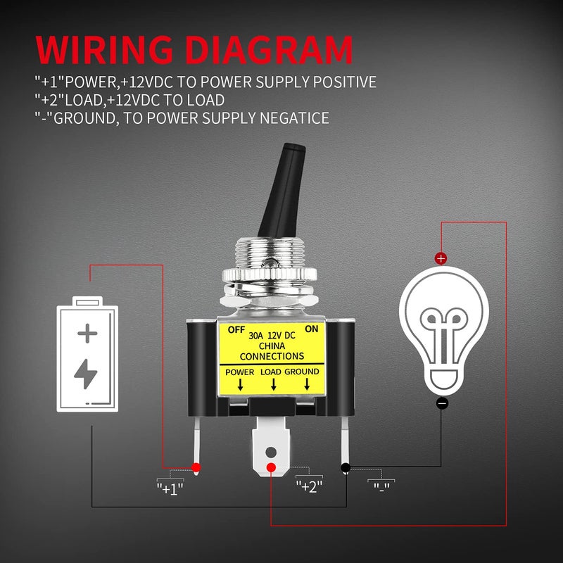 DaierTek 30 Amp Heavy Duty DC Toggle Switch, 12V 30A Lighted Toggle Switch with Red LED 12 Volt for Automotive Car Truck Vehicle UTV -2pcs - Image 5